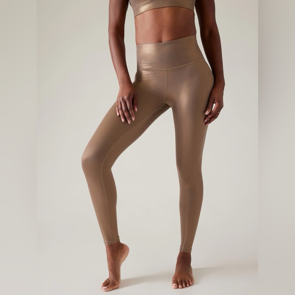 Athleta Elation Shimmer Leggings Metallic Ultra High Rise  Pants in Pyrite Shine